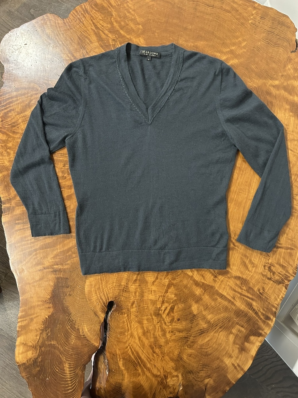 Marlowe Italy Luxury Cashmere Silk V Neck Jumper Sweater Grey